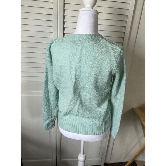 Vintage Mint Green Button Up Cardigan V Neck Fortune Knits Unsized - Picture 4 of 6